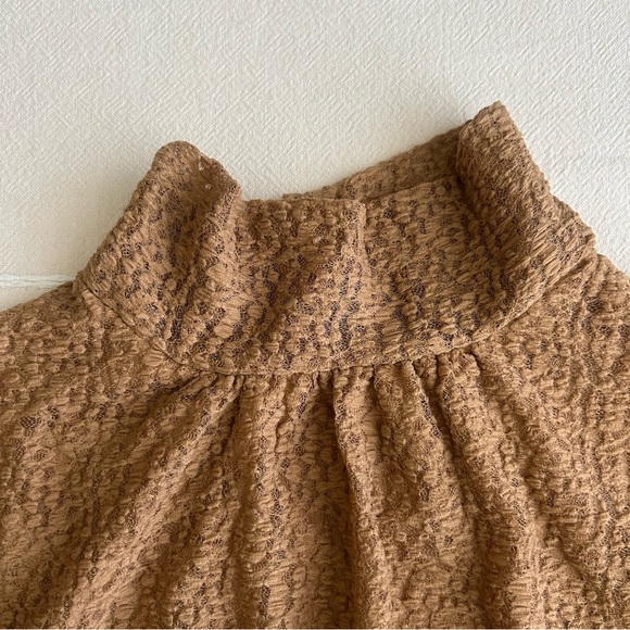 Crimson Brown Textured bell sleeve, high neck, peplum waist blouse - medium EUC - Picture 4 of 6